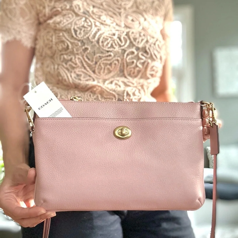 NWT Coach Polly Pebbled Leather Turnlock Crossbody Bag carnation - Picture 7 of 8